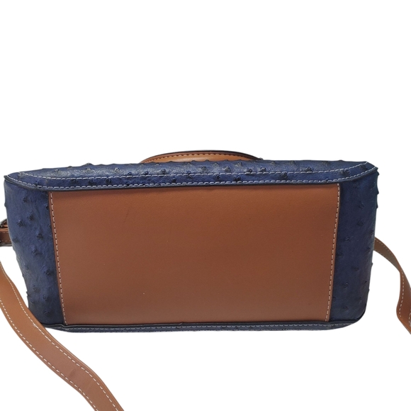 London Fog Blue and Brown Women's Satchel Bag With Detachable Strap - Picture 8 of 16